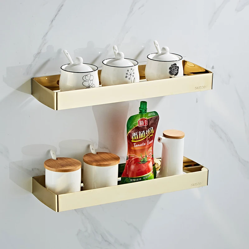 Bathroom Corner Shelf Black 304 Stainless Steel Kitchen Shelf Gold Shower Rack Storage Organizer Paper Holder Bathroom Accessory