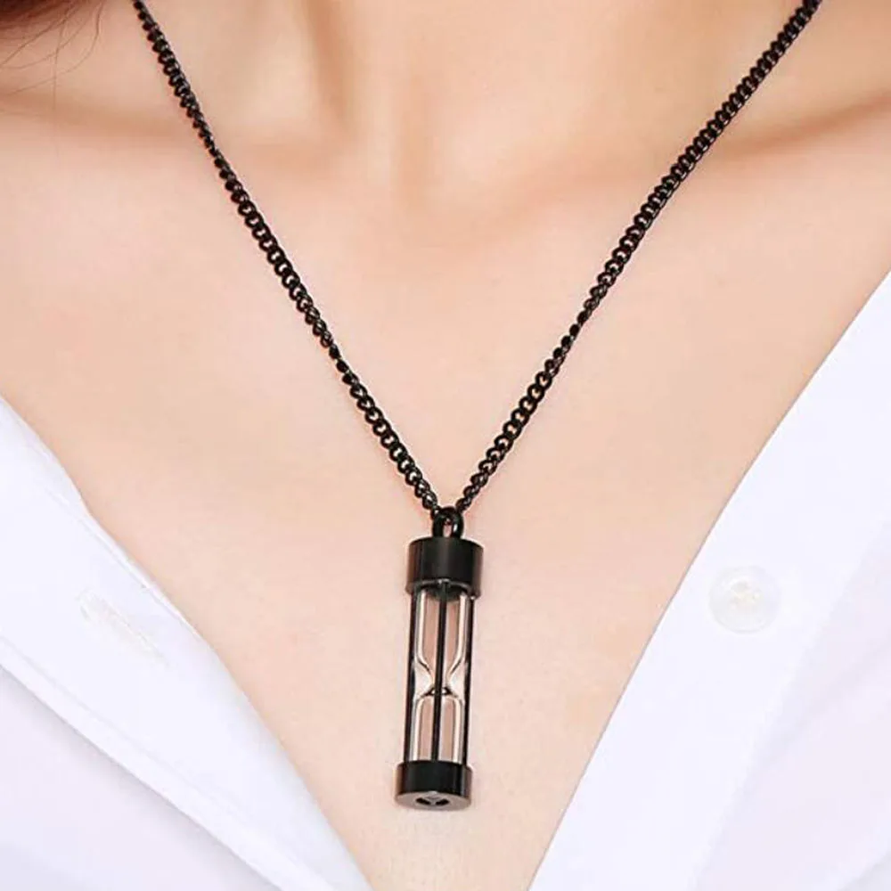 Stainless Steel Hourglass Urns Ash Pendant Jewelry Sandglass Keepsake Hold Memory Necklace Cylinder