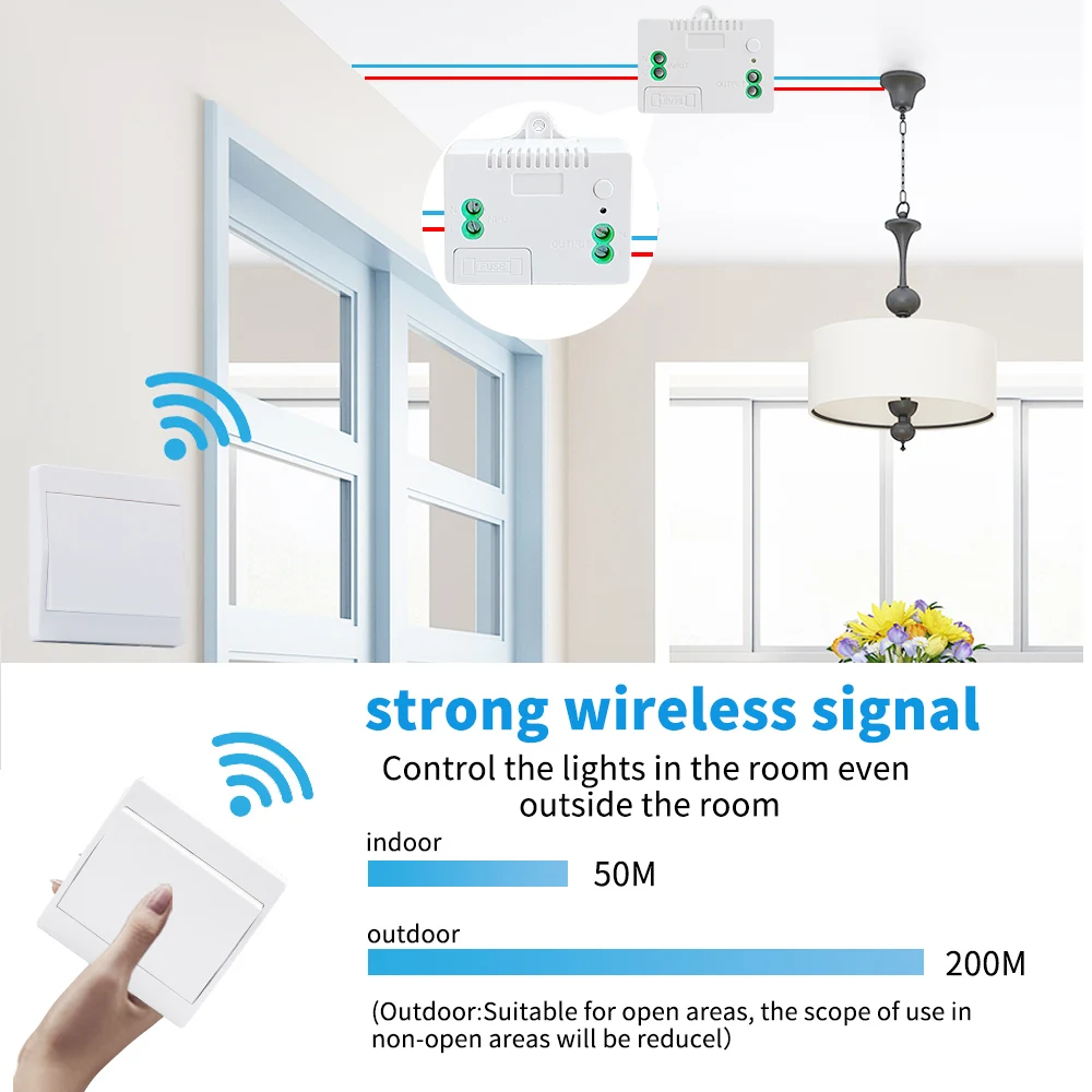 Self-powered Wireless 1Gang/2Gang Waterproof Push Button Switch 150m Control Distance Home Improvement 90-240V