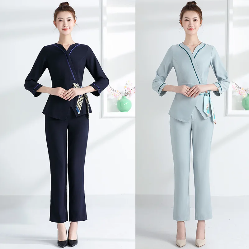 

Hotel clubhouse spa uniform 2021 new health center beautician work clothes for womensuit pedicure foot bath technician clothes