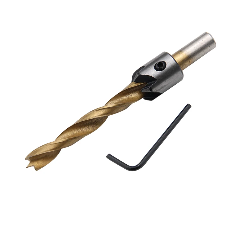 4PC HSS 3-4-5-6mm titanium plated three point woodworking countersunk drilling and wrench