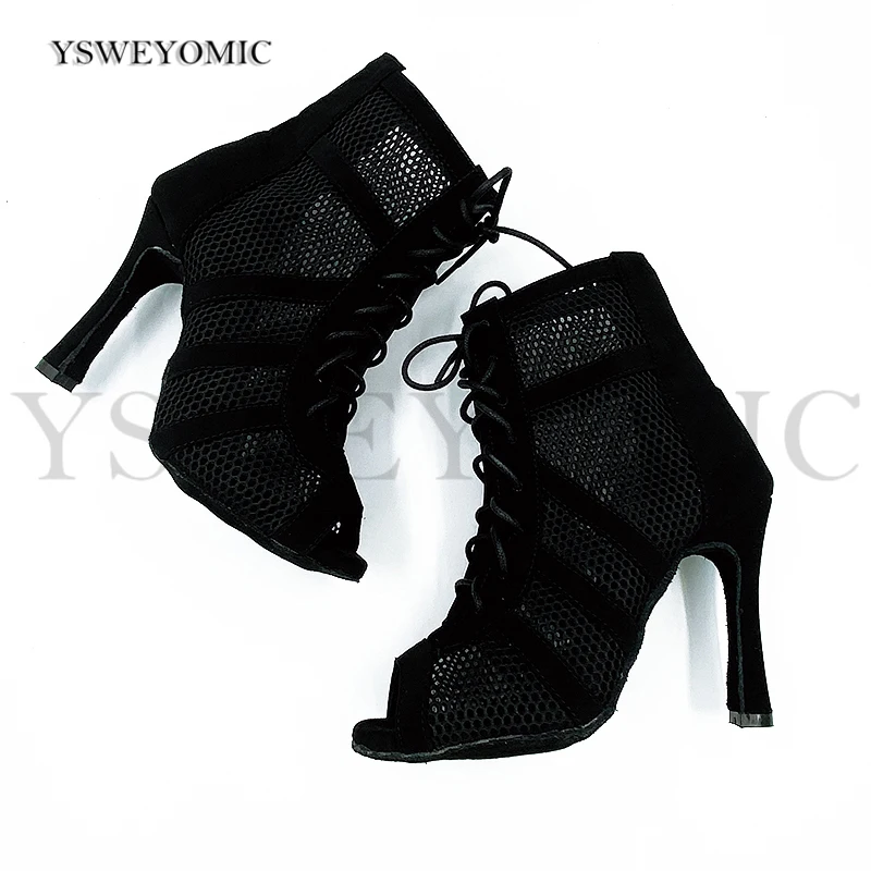 4inch High Heel Latin Dance Shoes 2020 New Style Black Leather With Mesh comfortable Customized Salsa Latin Shoes for Women