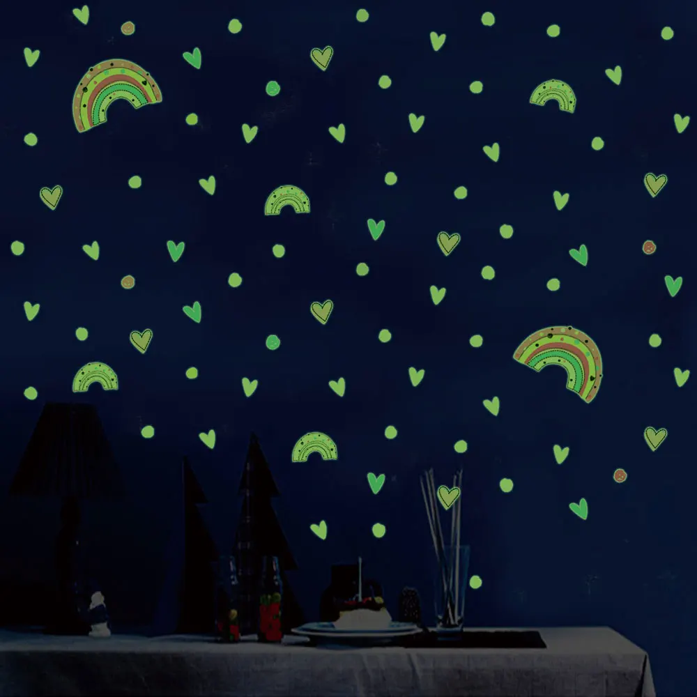 3Pcs/Set Heart Rainbow Luminous Wall Sticker Bedroom Home Decorations Mural Kids Baby Room Wallpaper Glow In The Dark Stickers