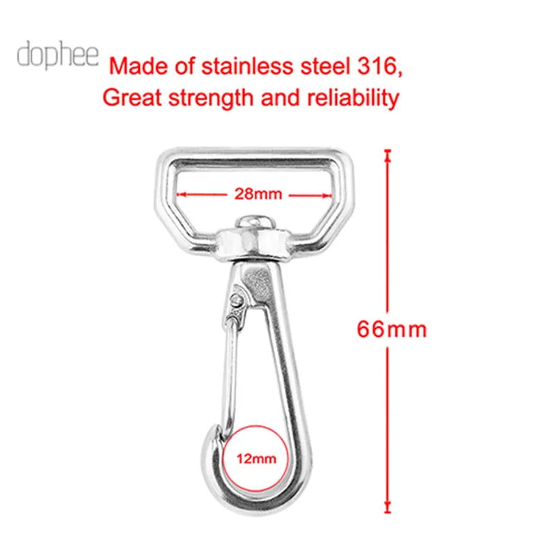 dophee 2pcs Ring Swivel Snap Hook Stainless Steel 316 Quick Strapping Hook Lobster Clasps Hiking Camping Carabiner Pet Chain