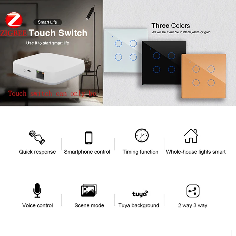 ZigBee Smart Home Wifi Wall Touch Wwitch,2/3 Way, Tempered Glass Panel Whole House Light Control SwitchAC85-240V,1/2/3/4 Gang