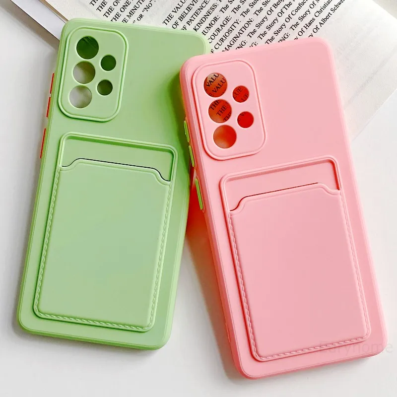 Liquid Silicone Case for Samsung Galaxy S20 FE S21 Plus Note 20 Ultra A71 A72 A52 A42 A32 Fashion Card Slot Soft Phone Cover