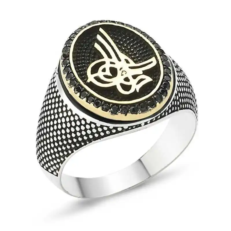 Silver Tugra Men's Ring - 925 Sterling Men's Jewelry Wedding Birthday Gift - Box - Men - Fashion - Botiva - Size - Turkish - Patterned Embroidery