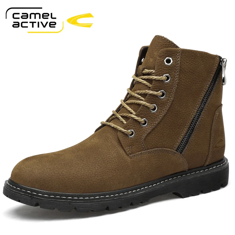 Camel Active Autumn Winter Fashion Snow Boots Cowhide High-top Shoes Men Boots Short Plush Warm Casual Boots Lace-up Men Shoes