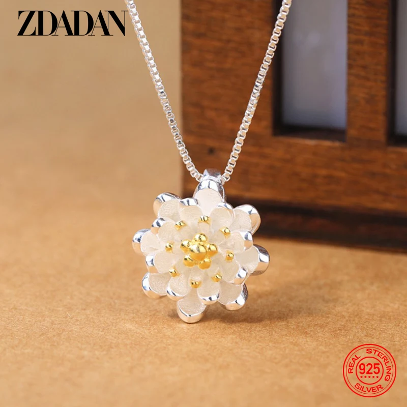 

ZDADAN 925 Sterling Silver Lotus Box Chain Necklace For Women Fashion Jewelry Gift