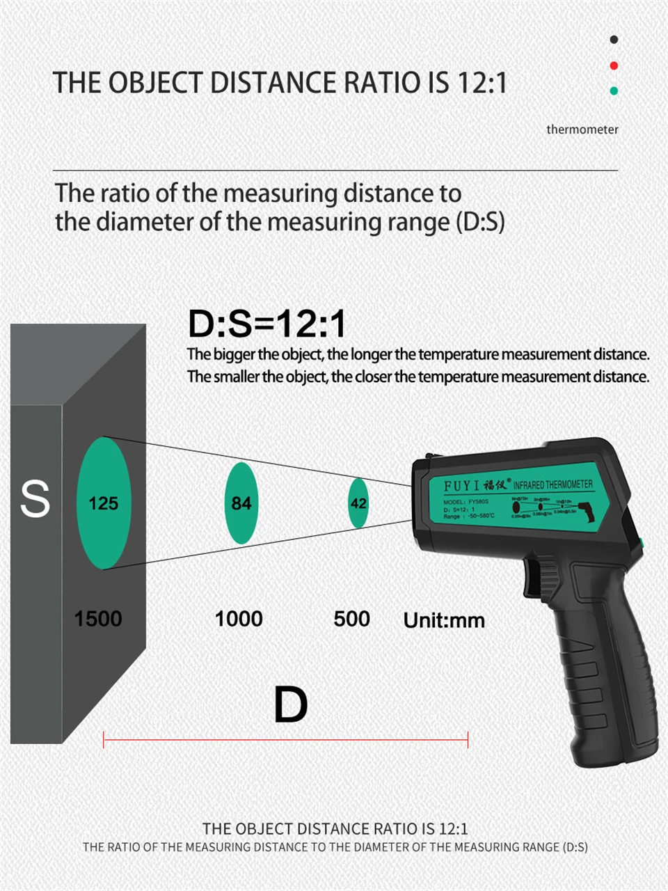 Industrial Infrared Thermometer Non Contact Temperature Gun Laser Handheld IR Pyrometer Colorful LCD Display 50-580C With Alarm