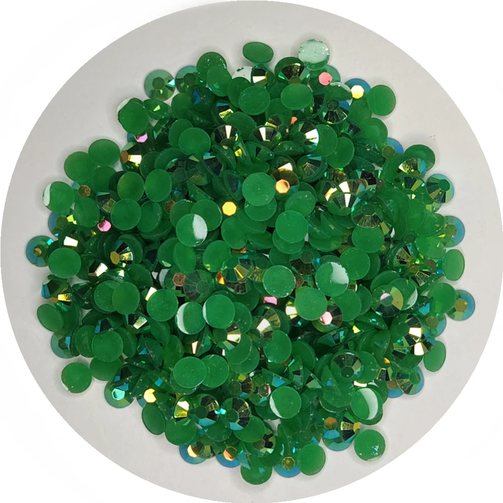 Good Quality Jelly Emerald AB Resin Flatback Beads 2mm~6mm Non Hotfix Rhinestones for Nail Art/Garment/Decoration