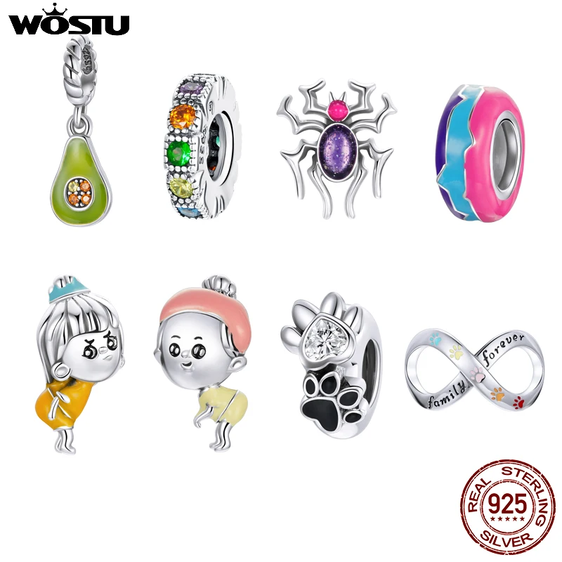 

Wostu Avocado little girl boy Paw Print Charm 925 Sterling Silver Beads Fit Original Pan Bracelet Silver S925 Jewelry Mom Gift