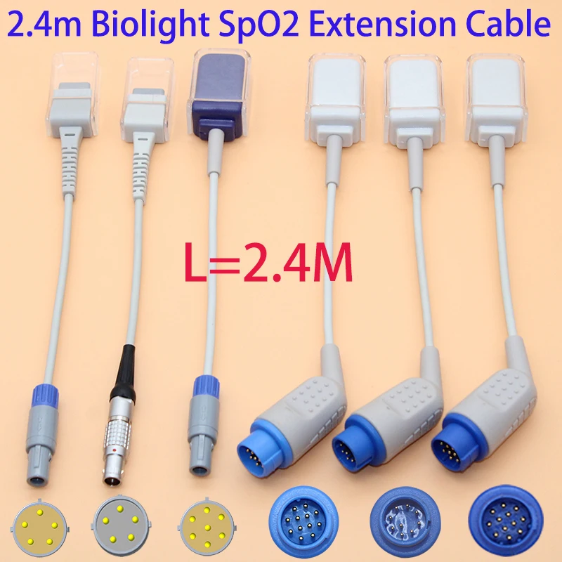 

2,4 М адаптер датчика SpO2/Удлинительный кабель для монитора пациента Biolight, подходит для модели BLT M6/M12/M69/M66/M8500/M9500/M7000/A8/V6.