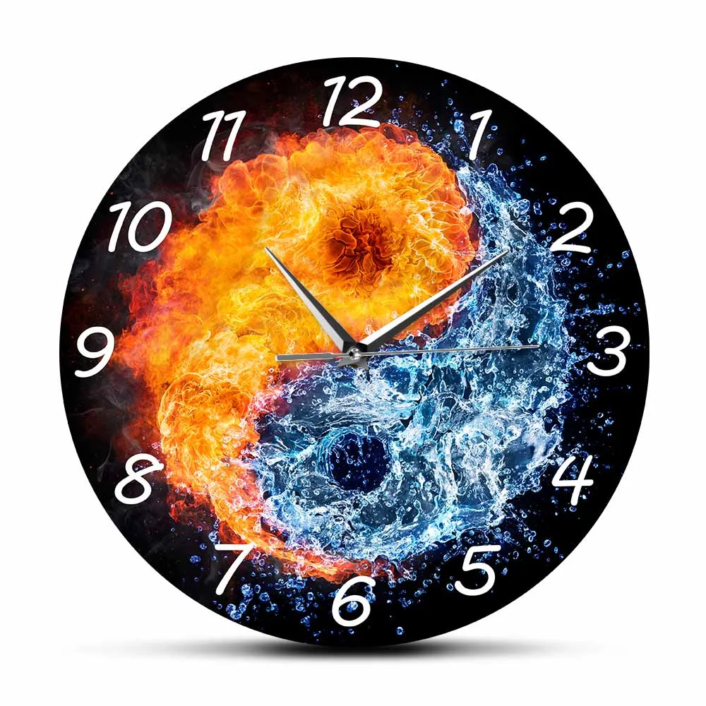 Fire And Water Yin Yang Wall Clock Balance Yoga Modern Design Silent Movement Wall Watch Zen Home Decor SpiritualTaiji Wall Art