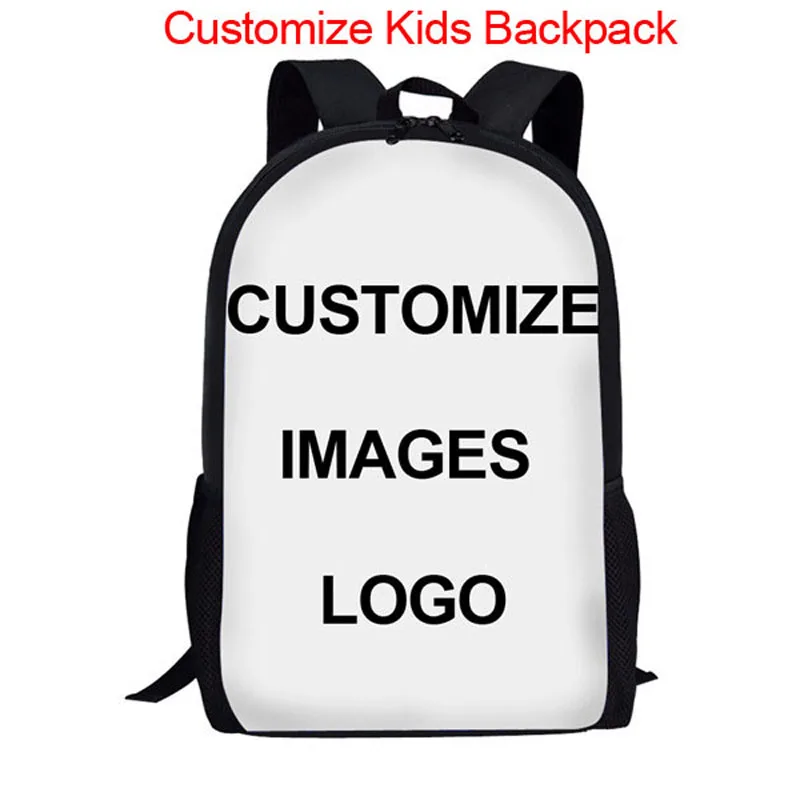 Custom Your Image/Logo 3D Print 16” Children School Bags Backpack For Girls Boys Large Student Book Bag Kids Schoolbag Sac a Dos