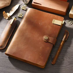 Genuine Leather Notebook A5 Cover Loose-leaf  Journal Office Diary Travel Book Handmade Sketchbook 192 Pages Planner Replaceable