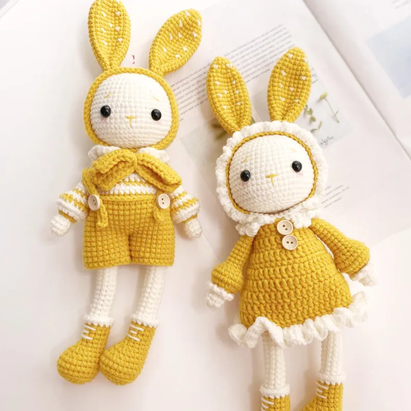 

Handmade Crocheted Wool Dolls finished product Long Ears Rabbits Handmade Dolls Couple bunny dolls for birthday present