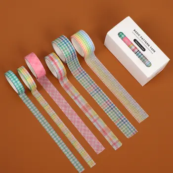 建武 6件/套 基礎圖案 大理石紋格子條紋裝飾和紙膠帶套裝 DIY背景剪貼簿貼紙美紋紙膠帶 可愛 6 最佳銷售 建武官方店 - №3