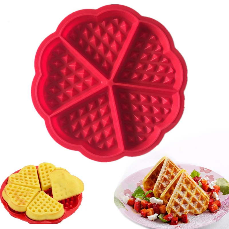 DIY Heart Shape Waffle Mold 5-Cavity Silicone Oven Pan Baking Cookie Cake Muffin Cooking Tools Kitchen Accessories Supply