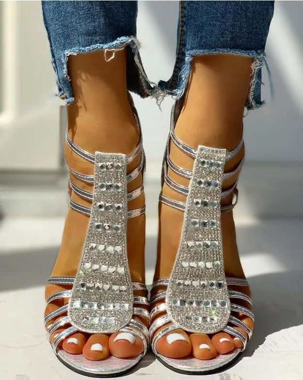 New Woman Sandals Shoes Sandalias Mujer 2021 Summer Style Wedges Pumps High Heels Slip on Bling Fashion Gladiator  Women