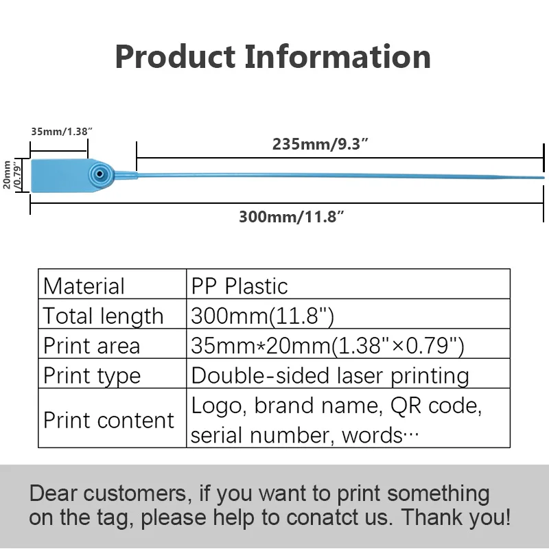 100Pcs Disposable Plastic Security Seals Custom Label Garment Tag Cable Tie for Logistics Container Clothes Bags 300mm /11.8 