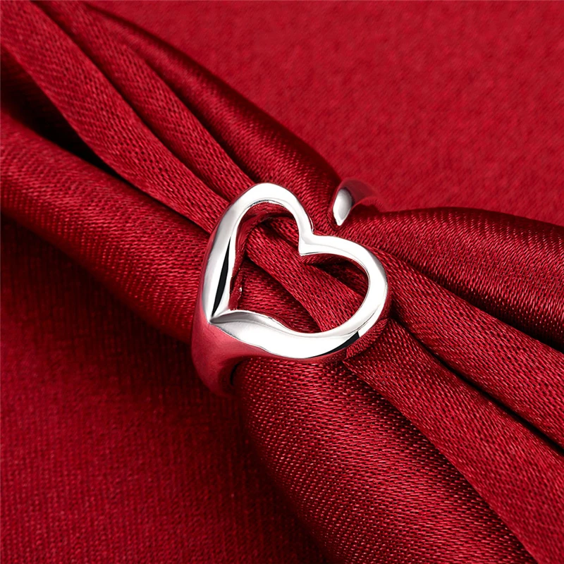 DOTEFFIL Silver Color Heart-Shaped Open Ring For Women Wedding Engagement Party Jewelry