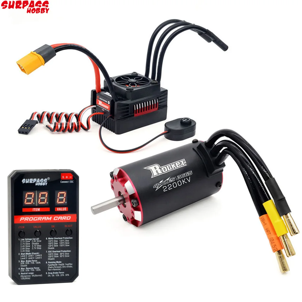 Rocket V2 Waterproof 3665 3800KV 3150KV 2750KV 2200KV Brushless Motor with 80A ESC for RC Car 1/10 Motor RC Rock Crawle