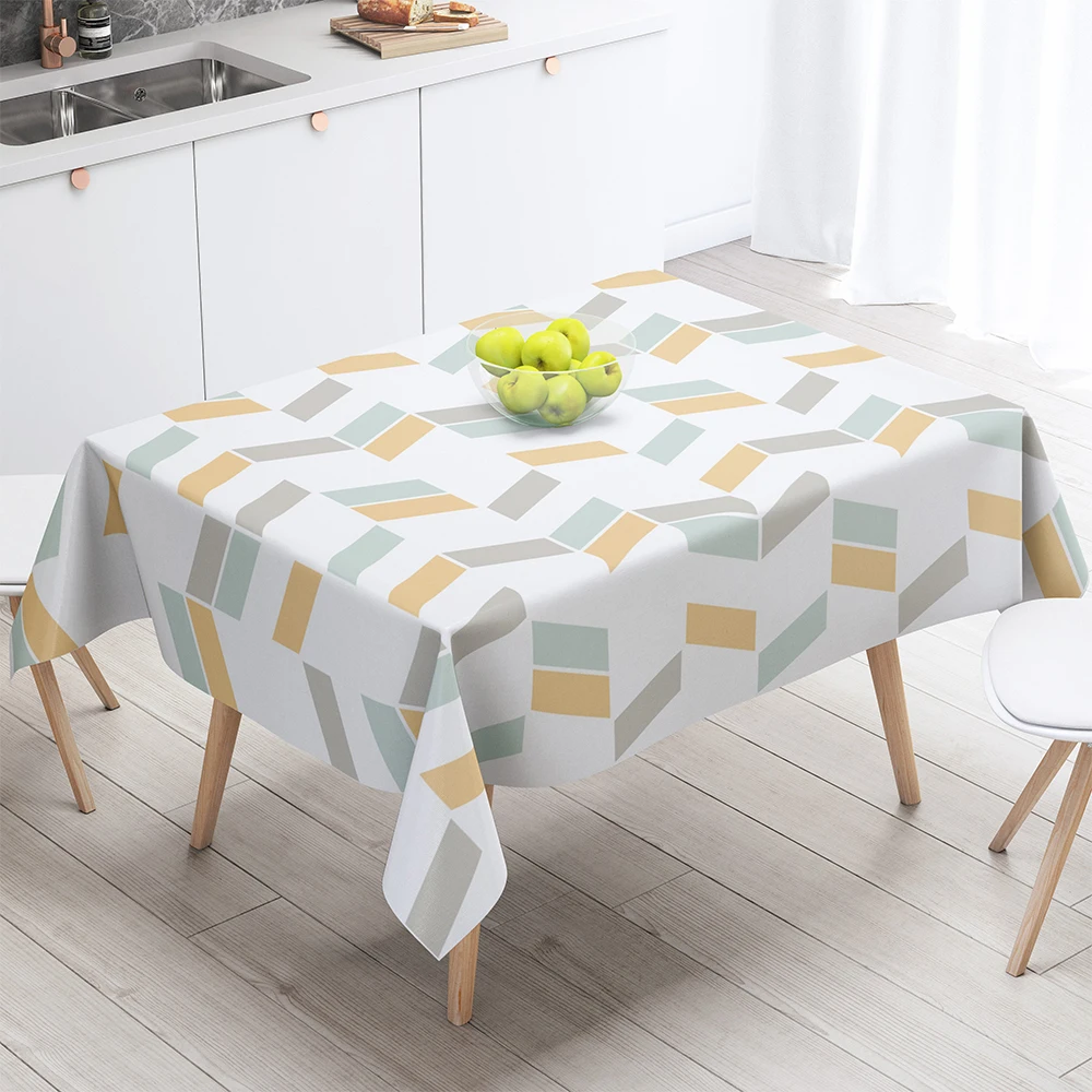 Rectangular Tablecloth Geometric Grid Green Yellow Pink Dinning Table Decoration Anti-stain Waterproof Kitchen Table Covers