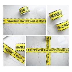 1/Roll Keep Distance Warning Tapes 48mm*25m Opp Yellow Sticker Caution DIY Safety Tapes For Home Store Warehouse Factory School