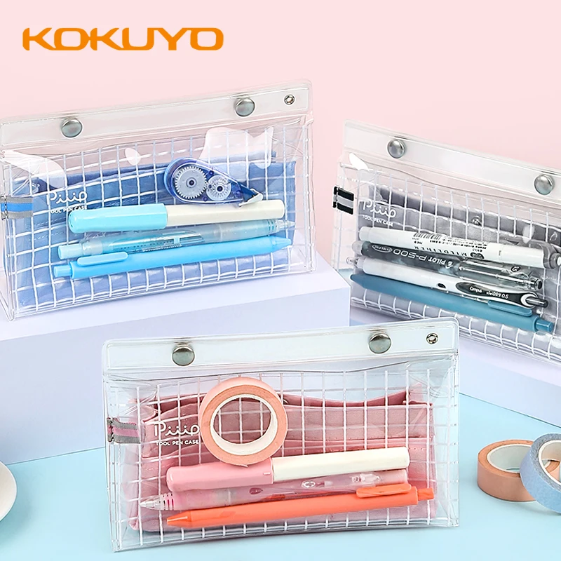 Kokuyo PIIIP Pencil Case Magnetic Buckle Large Opening Stationery Box PP Waterproof Transparent Multifunctional Pencil Case