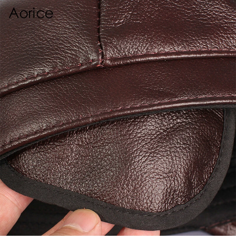 Aorice Genuine Leather Baseball Cap Mens Hats And Caps Autumn Winter Solid Color Brown Black Leather Cap Leisure Fashion HL059