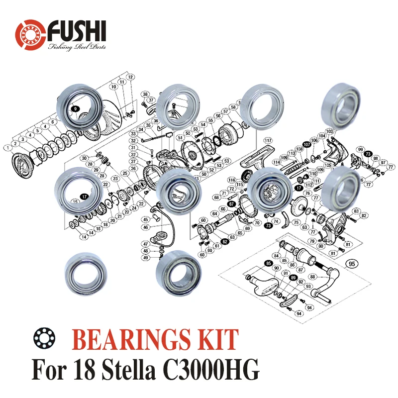 Zestaw łożysk kulkowych ze stali nierdzewnej do kołowrotków spinningowych Shimano 14 Stella C3000HG / 03446 Zestawy łożysk