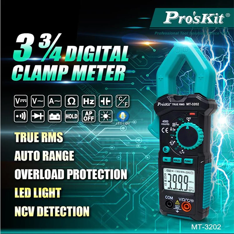 

Цифровой измеритель напряжения Pro'sKit MT-3202-C DC/AC, автоматический диапазон 3-3/4 светодиодов