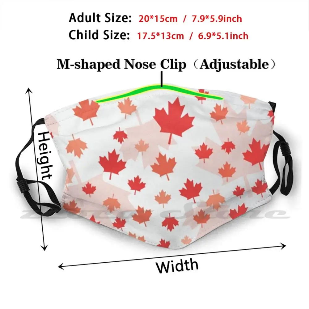 Masque facial en forme de feuille d'érable canadien, filtre lavable Pm2.5, tendance, à porter en toute sécurité, à faire soi-même