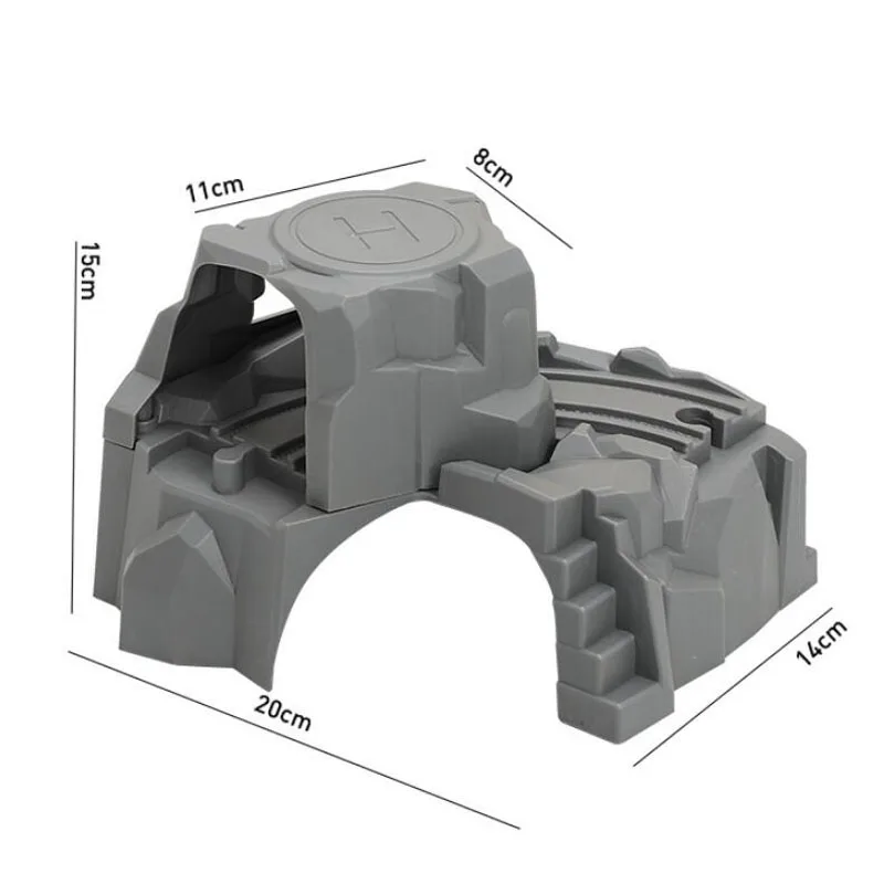 Plastic Gray Double Tunnel Wooden Train Track Accessories Train Slot Wood Railway Fit Biro All Brand Track Toys For Chrildren