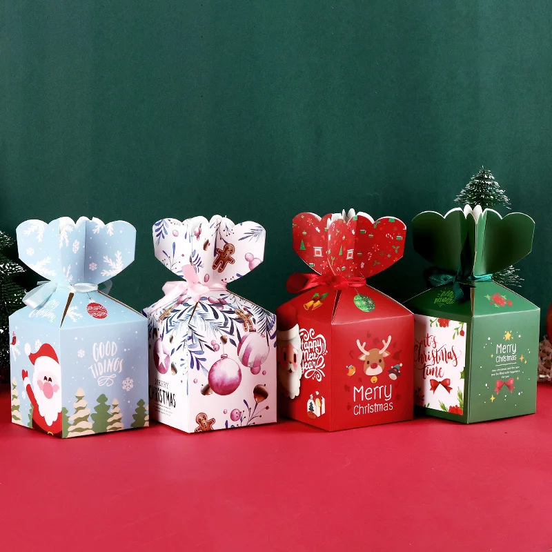 5pcs Apple Paper Box Vase Shape Candy Cake Box With Ribbon Packaging Box Christmas Santas Claus Party Favor Xmas Noel Navida