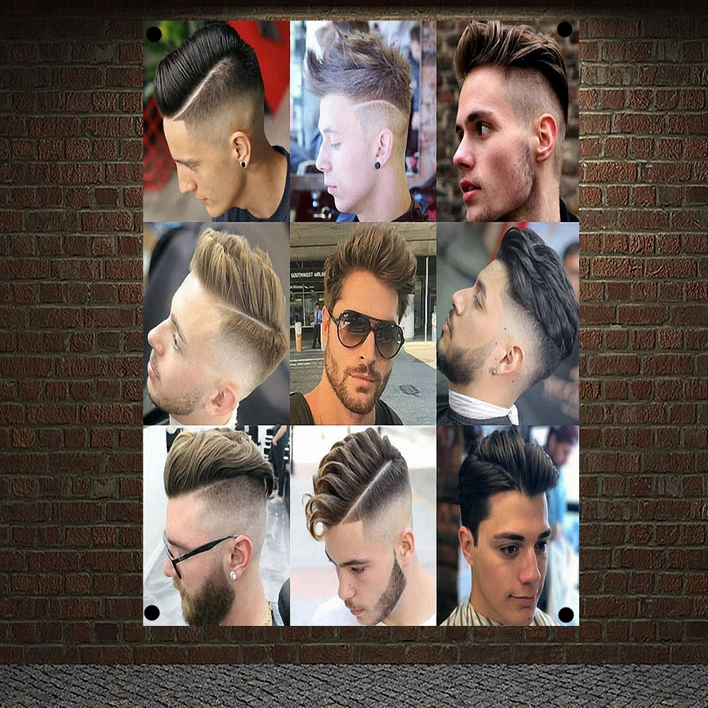 

Business-Hairstyle Beard-Designs Hair Salon Tapestry Banner Flag Four-Hole Cloth Art Canvas Painting Barber Shop Wall Decor F5