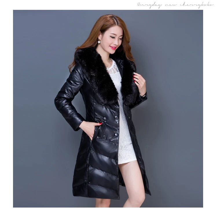 Leather Jackets Winter For Women Faux Sheep Skin Leather Jacket Artificial Fox Fur Collar White Duck Down Jacket Plus Size