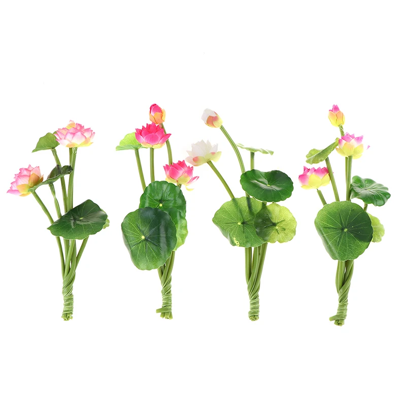 27cm Artificial Flowers Lifelike Water Lily Micro Landscape Long Lotus Mixed Color For Wedding Pond Garden Fake Plant Decoration