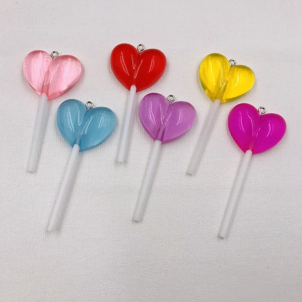 10pcs Resin Cute Kawaii Heart Lollipop Five Star Charm for Earring, Scrapbooking, DIY Making, Necklace, Embellishment, Bracelet