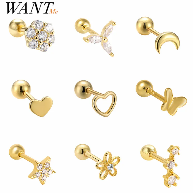 

WANTME 925 Sterling Silver Fashion Simple Love Star Spiral Bead Stud Earrings for Women Chic Party Piercing Jewelry Accessories