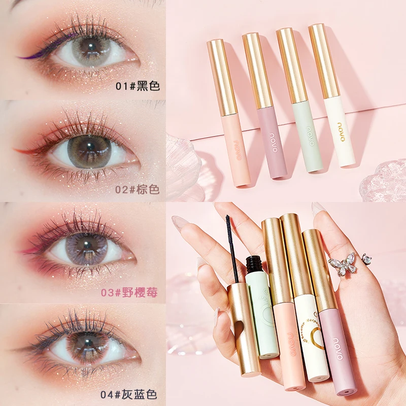 novo 4 Colors Waterproof Mascara Curling Thick Natural Lengthening Lift Eyelashes Makeup Quick Dry Slim Brush Non-smudge Mascara