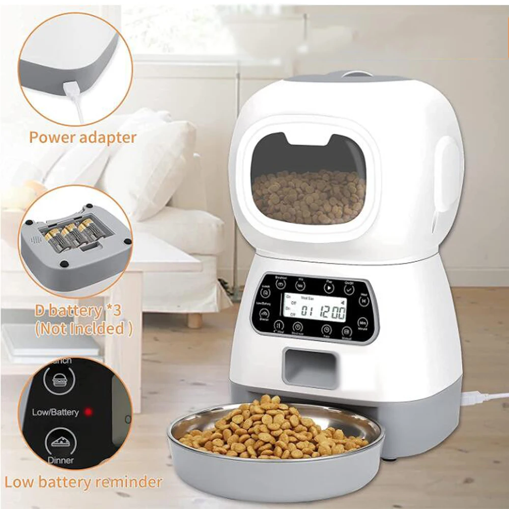 Alimentador automático para mascotas, dispensador de Comida inteligente de 3,5 l, controlador de porciones para gatos y perros, tazón con