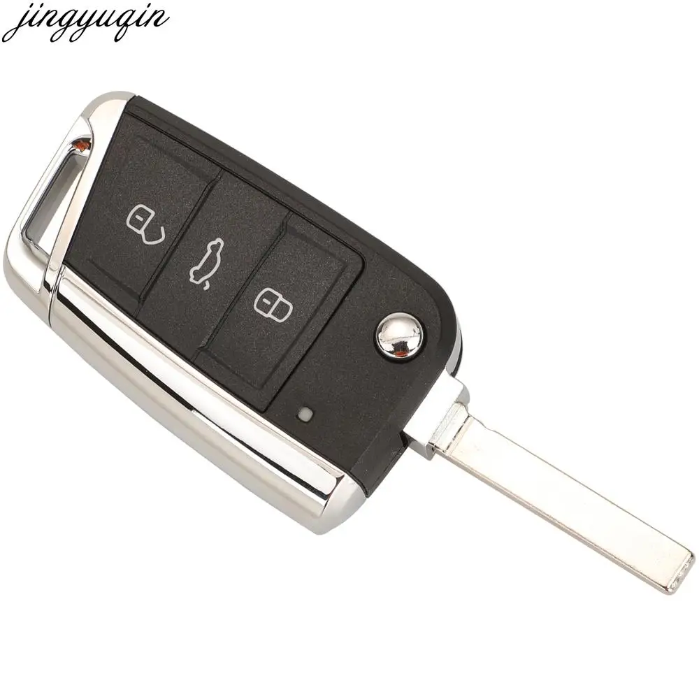 Jingyuqin Remote Car Key Case Shell For Volkswagen VW Golf 7 Beetle Jetta Bora Passat Polo Tiguan 3 Button Chrome HU66 HU162T