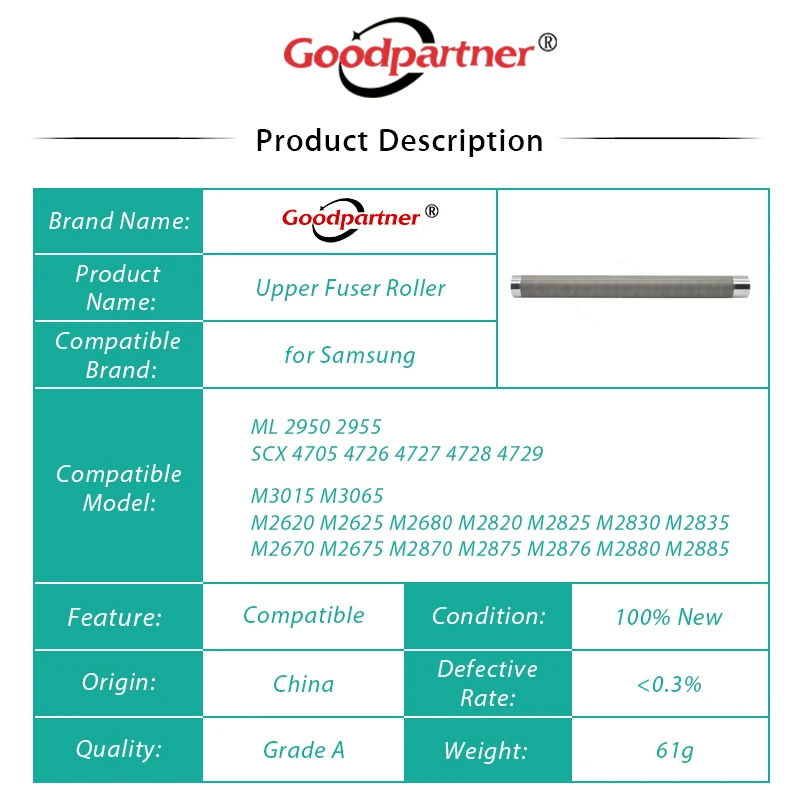 10X JC66-02993A Fuser Upper Heat Roller for SAMSUNG ML 2950 2955 SCX 4705 4726 4727 4728 4729 M2620 M2625 M2680 M2820 M2825