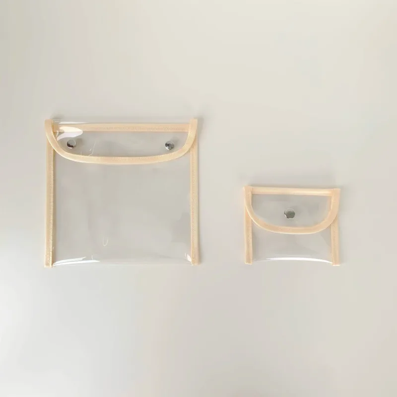 Ins Solid Color Ribbon Transparent Pencil Case PVC Large Capacity Simple Style File Bag Cosmetic Storage Bag School Stationery