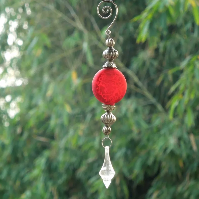 12pcs/pack 4*20cm Inner Silver Craft Glass Pendant Diameter=4cm Height=20cm Happy Red Glass Decorative Car Room Hanger