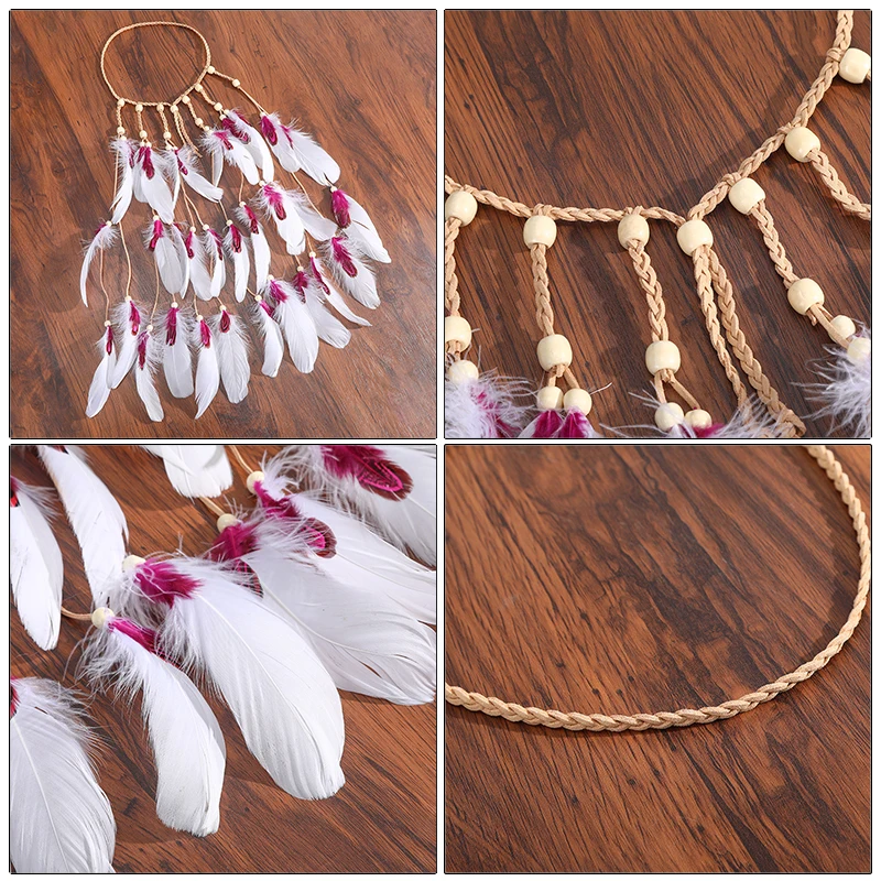 Haimeikang Fashion Boho Peacock Hairband Feather Headband Beads Braided Ribbon Headdress Women Girls Elasticity Hair Accessories