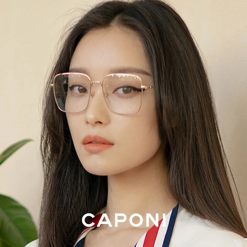 CAPONI Women Glasses Frame Blue Light Blocking Computer Glasses Square Luxury Brand Design Clear Optical Eyeglasses BF4450