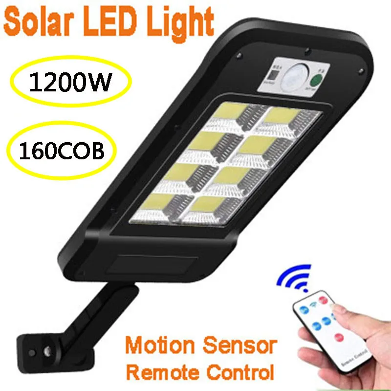 

160 COB Solar LED Street Light Waterproof PIR Motion Sensor Smart Remote Control Lamp 1200W Outdoor Garden Security Wall Light